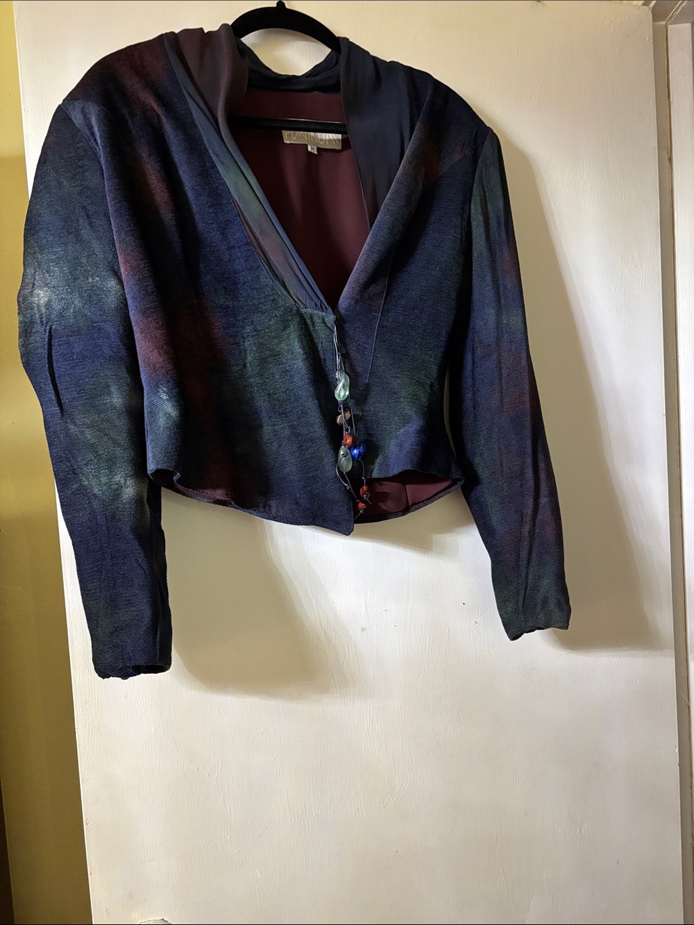 Multicolor Cropped Beaded-Button Blazer Jacket